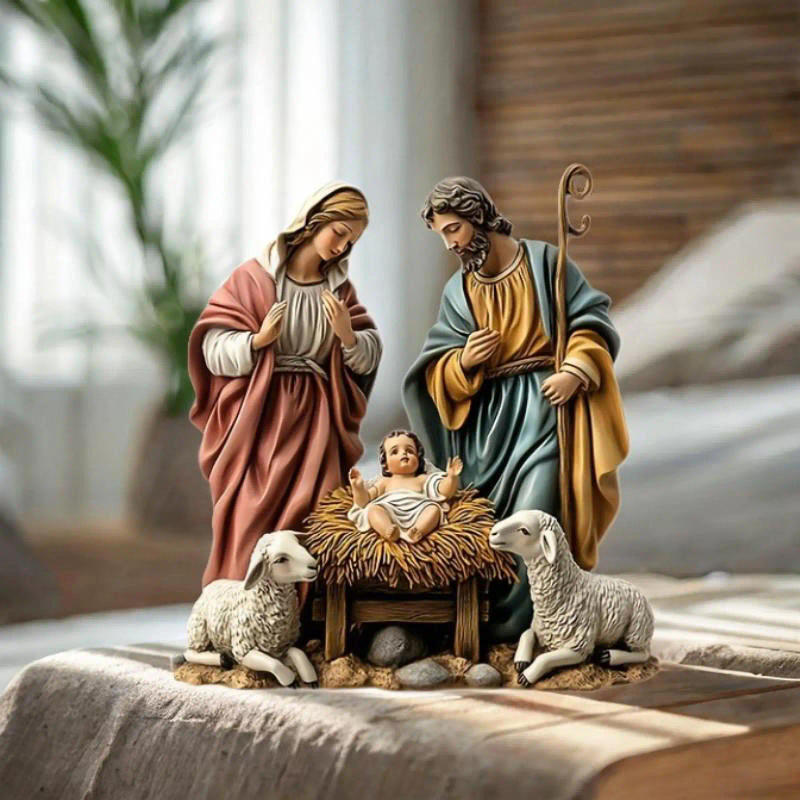 Description Picture 3 of itemChristmas Nativity Scene Figurine Christmas Decoration Holy Family Miniatures Statue for Birthday Gift Car Indoor Decor Shelf