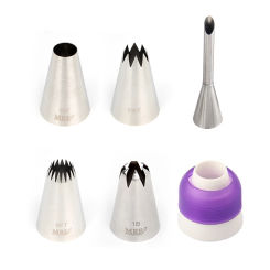 MRF 5PCS Stainless Steel 18/8 Cake Decoration Icing Tips DIY Bakeware Pastry Piping Nozzles Set with 1PCS Coupler
