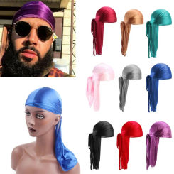 Men Women Elastic Pre-Tied Chemo Cap Headwrap Pirate Hat Turban Hijab Silk Durag Bandana