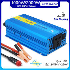 1000W 1200W 2000W Inverter DC 12V/24V TO AC 220V Pure Sine Wave Car Power Adapeter Converter 50Hz/60Hz Dual USB EU Universal RV