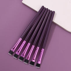 6PCS purple wooden-handled flat-head brush, eyeshadow brush, eyebrow brush, concealer brush, multi-purpose eye makeup tool
