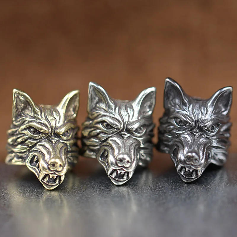 Description Picture 3 of itemGrey Wolves Head Sculpture Brass Knife Bead Outdoor EDC Umbrella Rope Pendant DIY Paracord Bracelet Accessories Lanyard Hangings