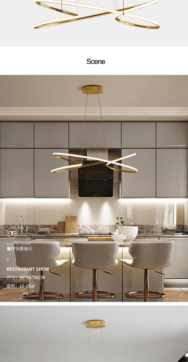 Description Picture 4 of item2024 Minimalism LED Pendant Light Gold Nordic Chandelier Restaurant Hanging Lamps For Bedroom Living Rooms Indoor Lighting