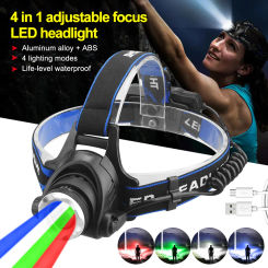 Super Bright LED Headlamp Red/Green/Blue/White Fishing Headlight Portable Flashlight Adjustable ZOOM Outdoor Waterproof Camping