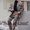 Chinese Style Printing Luxuly Men Suits Tailor Made Fashion Groom Prom Tuxedos 2 Pieces Sets vestidos de noche elegantes 2024