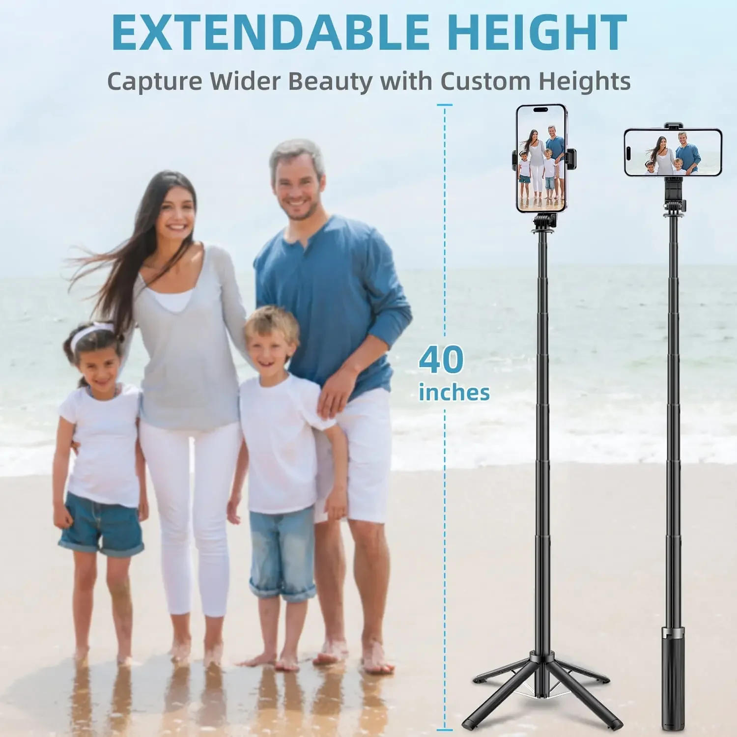 Description Picture 5 of itemIconic Brand Selfie Stick Phone Tripod 40" Extendable Rechargeable Bluetooth Control with 1/4 Inch Screw for Android IPhone Smartphone