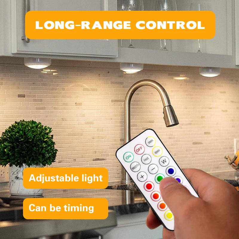 Description Picture 6 of itemRGB Color Under Cabinet Lights Wireless Battery LED Lights Remote Control Dimmable Wardrobe Night Lamp For Bedroom Kitchen