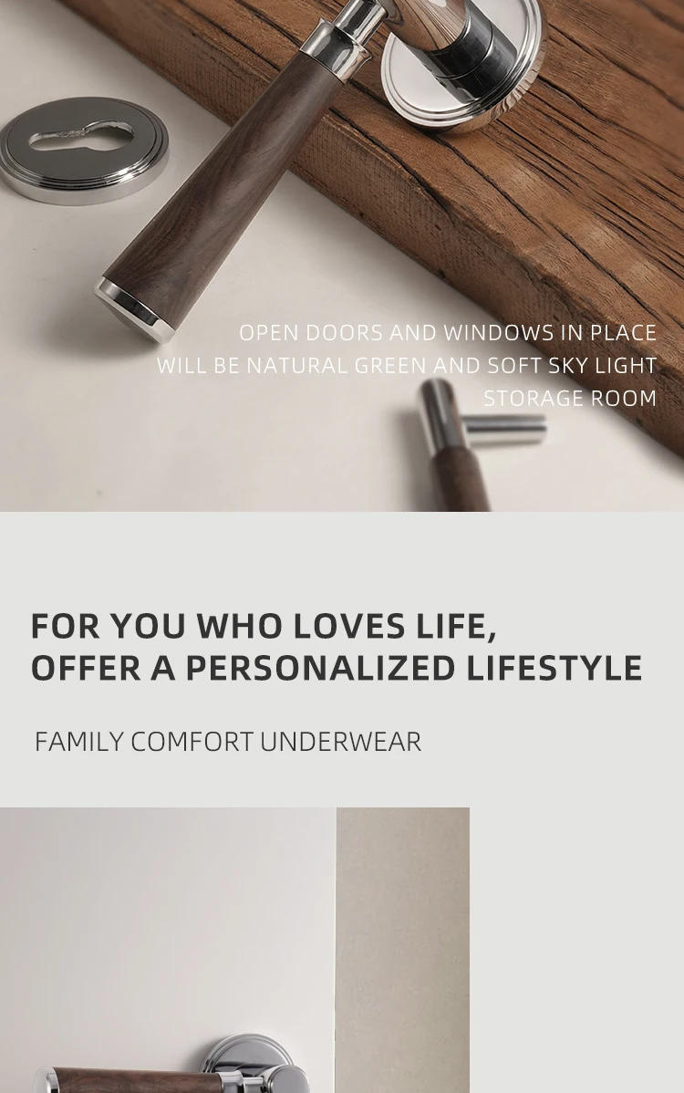 Description Picture 5 of itemDOOROOM Brass Door Lock Set Modern Walnut Wood Simplicity Trapezoid Light Luxury Wooden Door Handles Furniture Bedroom Door Lock