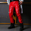 Punk Singer Dancer Stage Costume Leather Trousers Fashion Slim Fit Motorcycle Leather Pants Spring Men Red PU Leather Pants