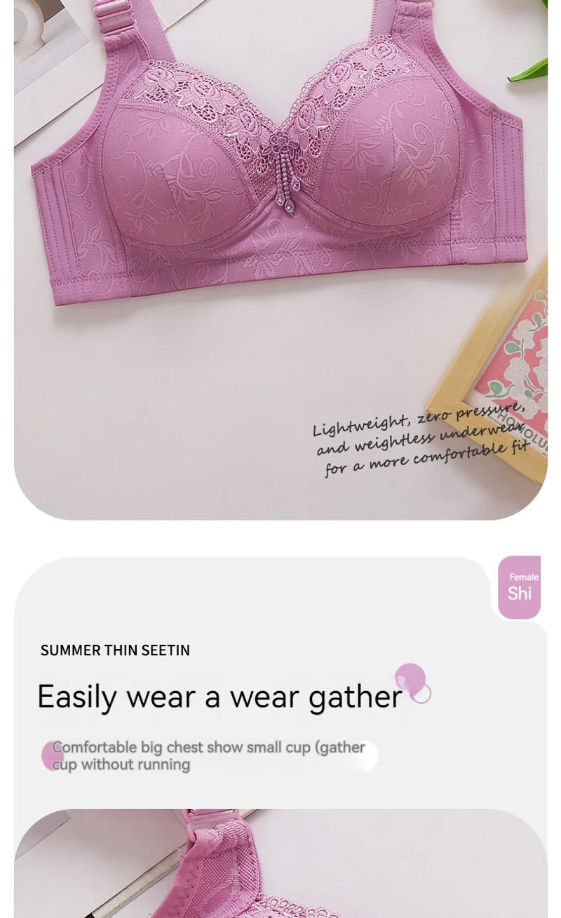 Description Picture 6 of itemWomens Lace Bras Ultra-Thin Perspective Bralette Deep V Bra Sexy Lingerie Tops Plus Size Cup Mom's underwear