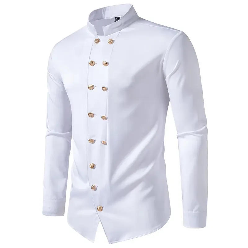 Description Picture 3 of itemNew Long Sleeved Formal Men's Shirt Fashion Slim Fit Solid Color Men's Wedding Ball Social Tailcoat Shirt