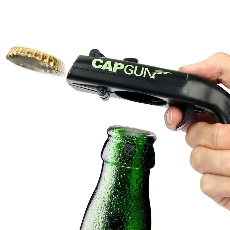 Description Picture 4 of itemCreative Can Opener Spring Cap Catapult Launcher Gun Shape Bar Tool Drink Opening Shooter Beer Bottle Opener Kitchen Gadget Set