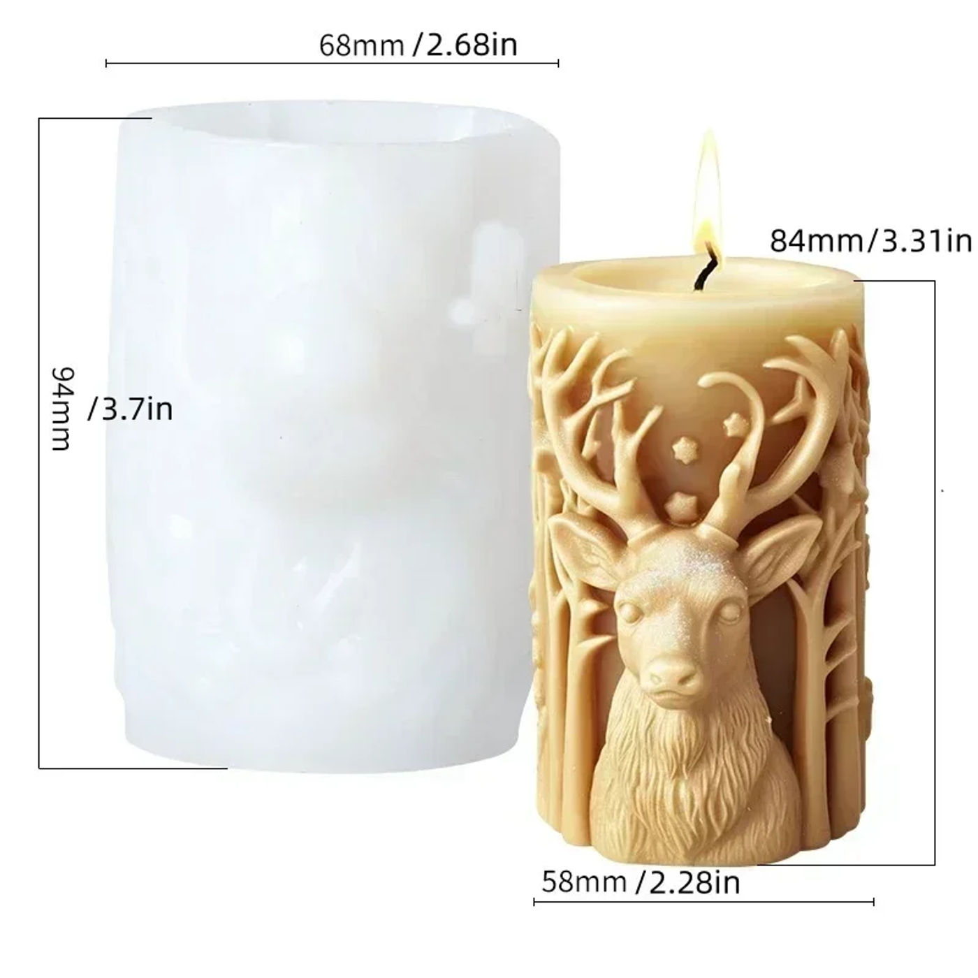 Description Picture 6 of itemNew Christmas Tree Carving Pattern Cylindrical Candle Silicone Mold Reindeer Snowflake Cylindrical Elk Candle Mold Christma Gift