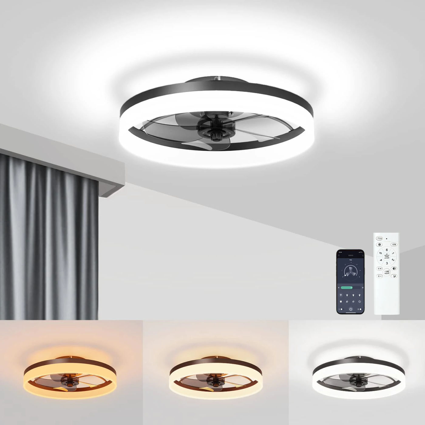 Description Picture 3 of itemCeiling fan with LED light, remote control six-speed fan adjustment, suitable for bedroom, kitchen and guest ceiling fan lights