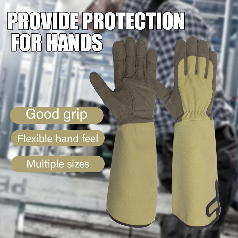 Description Picture 2 of item2Pcs Heat-resistant Leather Long Sleeve Gloves Garden Shrub Anti-slip Wear-resistant Gloves For Hot Work And Garden Pruning
