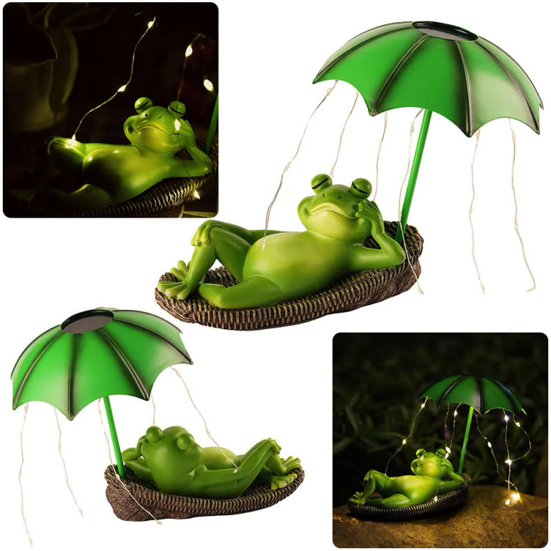 Description Picture 5 of itemFrogs Umbrella LED Sculptures Light Resin Solar Frog Umbrella Pond Statues Outdoor Frogs Figurines Light Garden Decoration Gift