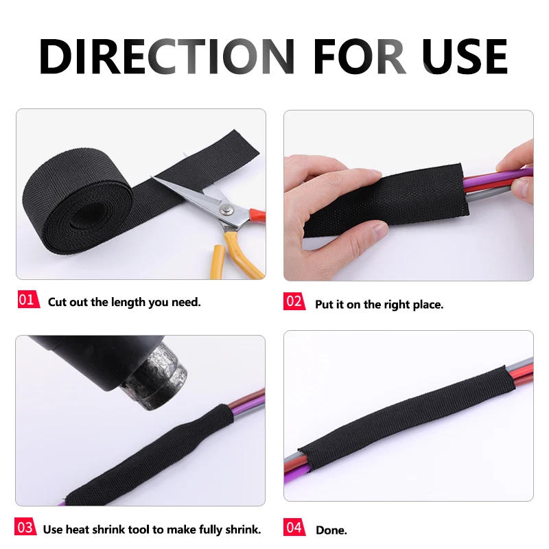 Description Picture 4 of item1/5/10/50M Heat Shrink Braided Sleeving Dia 4mm - 30mm Auto Car Wire Wrap Sheath Insulated Tube Line Protection PET Cable Sleeve