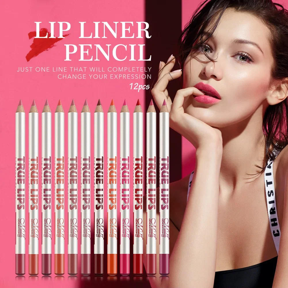Description Picture 2 of item6/12Pcs/Set Cosmetic Nude Matte Lipstick Pen Wooden Lip Liner Waterproof Lady Lip Liner Soft Pencil Contour Makeup Lipstick Tool