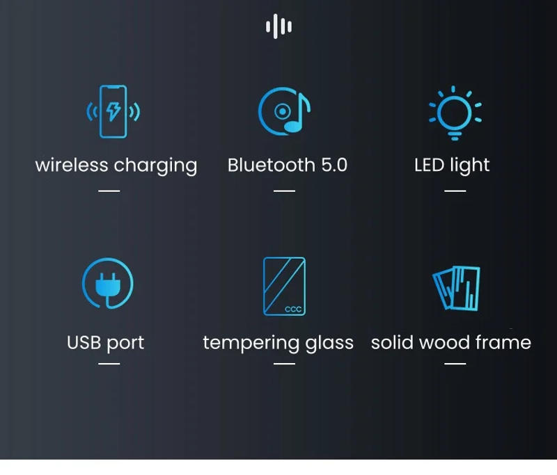 Description Picture 3 of itemModern Style Intelligent Bedside Table 2 Drawers Faux Leather Nightstands with Wireless Charging Bluetooth Speaker Side Cabinet