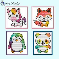 Joy Sunday Cartoon Rainbow Animal Pattern Cross Stitch Set Aida 11CT 14CT 16CT Printing Sewing Kit DIY Children Hand Embroidery