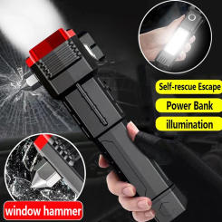 USB Charging Super Bright LED Flashlight With Safety Hammer Side Light Torch Portable Work lights Outdoor Adventure Lighting