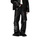 Men'S Street Fashion Trouser Long Pants Loose Hip Hop Handsome Personality High Street Oversized Straight Faux Leather Overalls