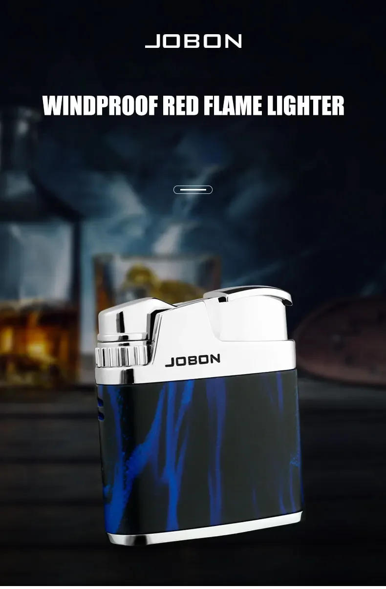 Description Picture 2 of itemJOBON Red Flame Inflatable Lighter Push to Light Zinc Alloy Material Adjustable Flame Size Exquisite Shape