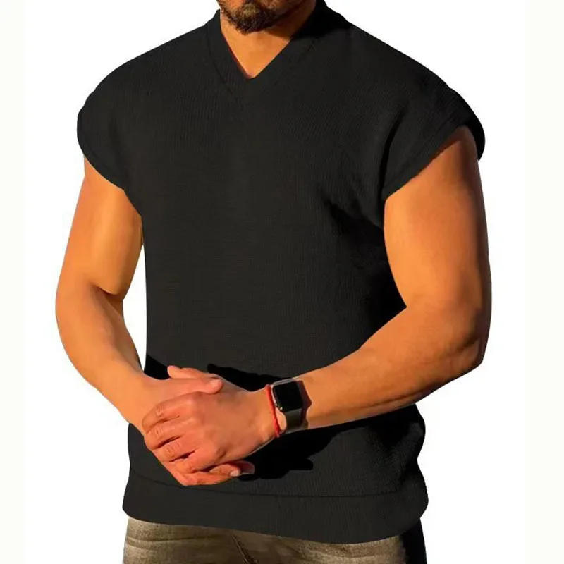 Description Picture 6 of itemMens Wear  Summer New V-neck Vest Fashion Trend Sports Fitness Loose Short-sleeved T-shirt for Men