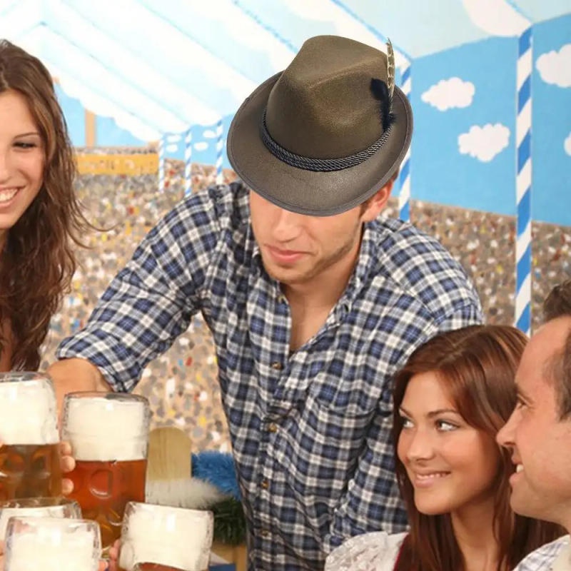 Description Picture 2 of itemcreative Alpine Hats with Feather German Adults Soft Oktoberfest Dress up Comfortable Bavarian Hat for Role Play Halloween Party