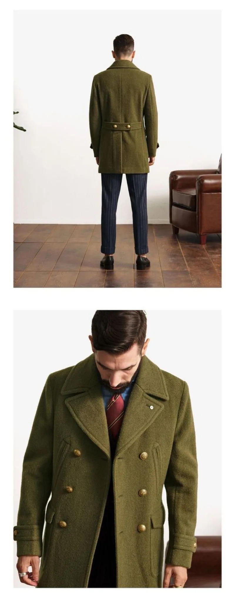 Description Picture 4 of itemMedium Length Coat New Minimalist Double Breasted Men Clothing British Autumn and Winter Long Sleeved Woolen Coat