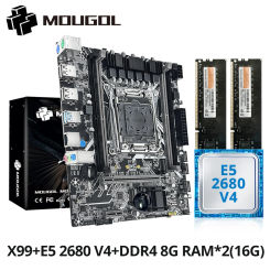 MOUGOL X99 Gaming Motherboard Kit with Intel Xeon E5 2680 V4 & DDR4 8Gx2 2133MHz Dual Channel RAM M.2 NVME USB3.0 for Desktop PC