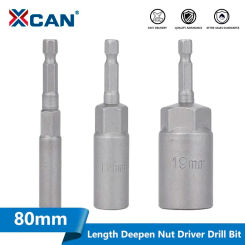 XCAN Impact Sockets 5.5-19MM 80mm Length Deepen Nut Driver Drill Bit 6.35MM Hex Shank Impact Socket Adapter for Power Tools