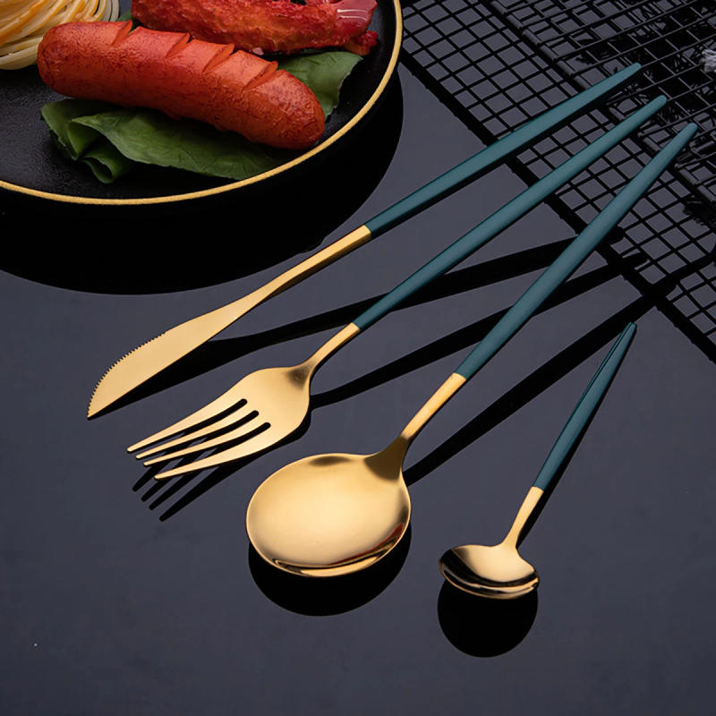 Description Picture 5 of item24Pcs Stainless Steel Cutlery Set Black Gold Tableware Mirror Dinnerware Dinner Spoon Fork Knife Western Silverware Flatware Set