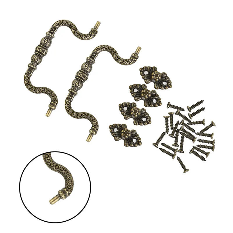 Description Picture 4 of itemSet Pull Handles With Screws Zinc Alloy 2pcs Replacement Retro Tracery Arch Antique Bronze Cabinet Decoration