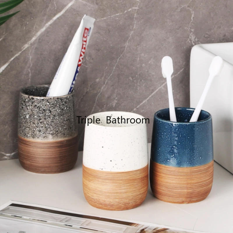 Description Picture 4 of item1pc Ceramic Mouthwash Cup, Ceramic Couple Water Cup, Household Toothbrush Cup, Bathroom Accessories, Homestay Toiletries