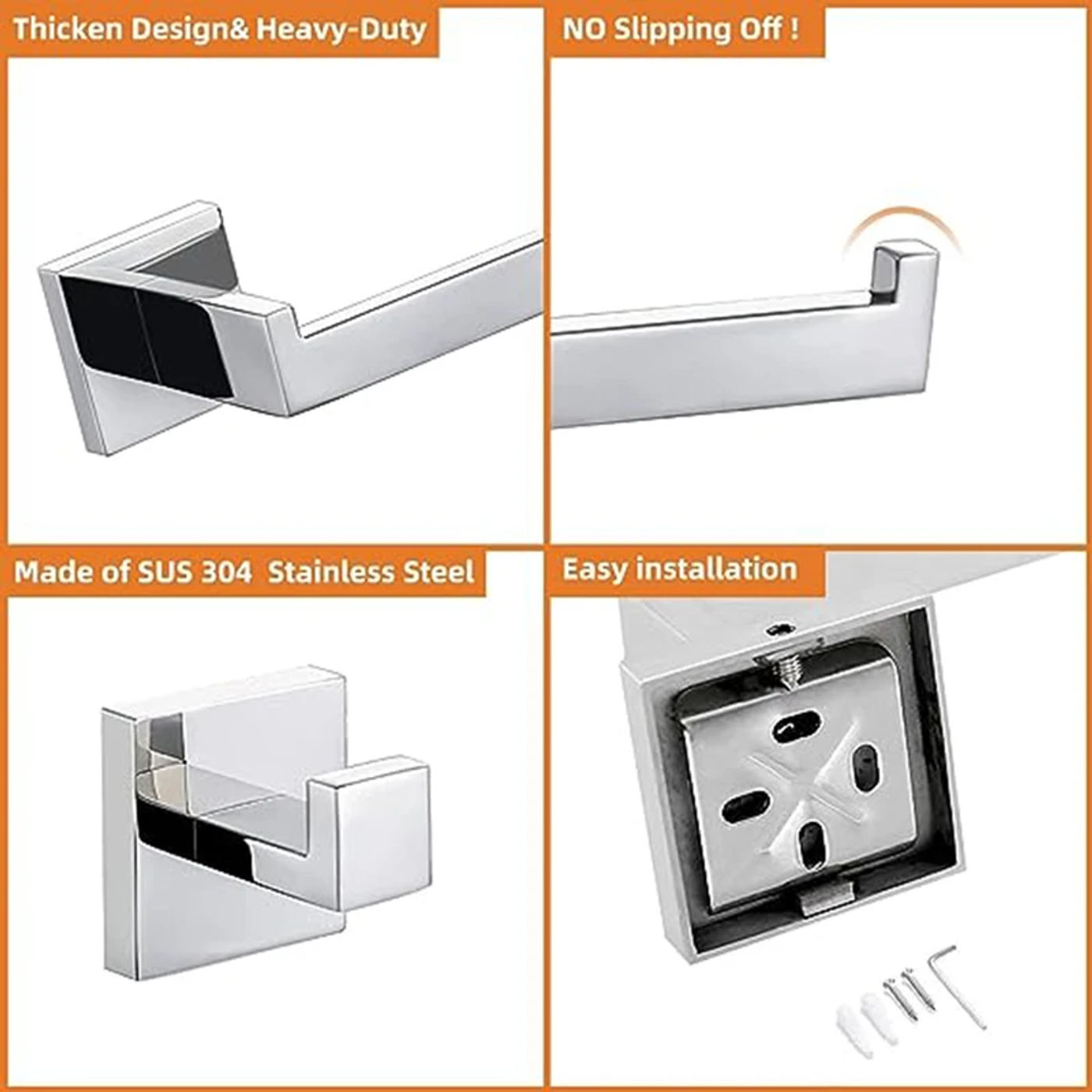 Description Picture 5 of itemMirror Chrome Polished Bathroom Hardware Set 304 Stainless Steel Towel Rack  Bar Toilet Paper Holder Hooks Bathroom Accessories