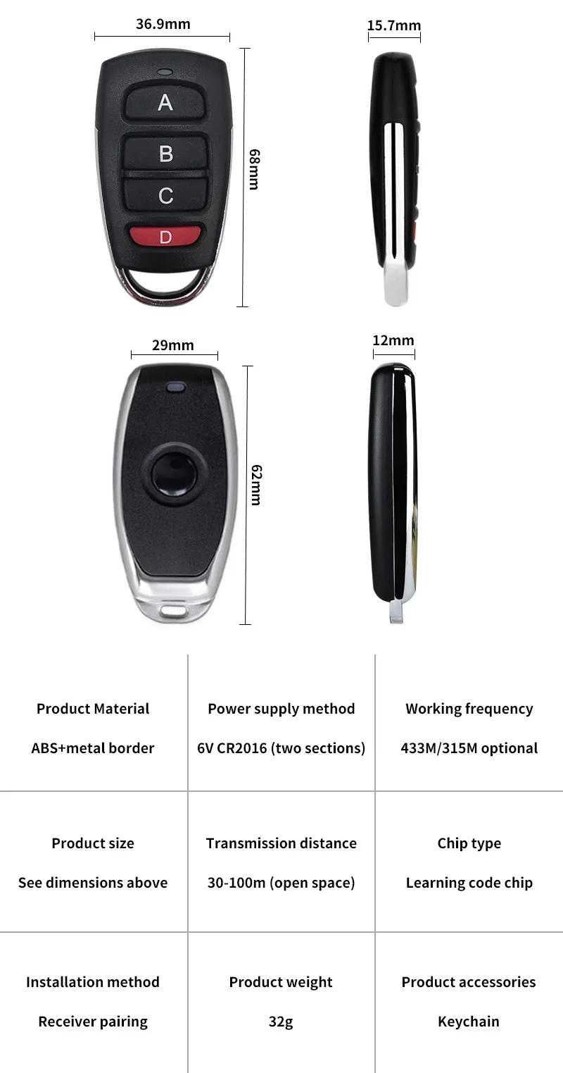 Description Picture 5 of itemWireless Remote Control Switch 1/2/3/4Key Garage Door EV1527 Learning Code DC 6V Universal Auto Car Alarm System 315MHZ/433MHZ