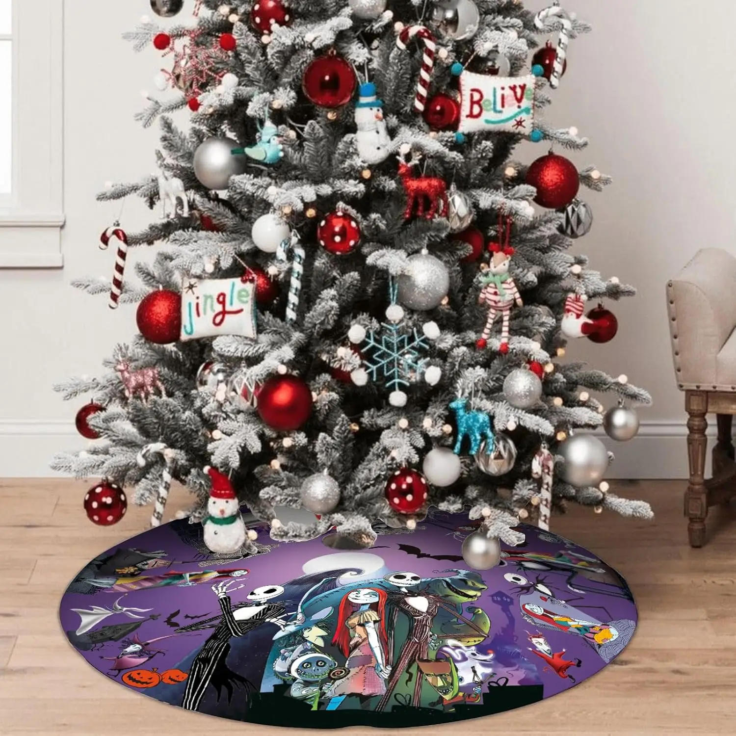 Description Picture 4 of itemHalloween Tree Skirt 36 in Jack Skulls for Holiday Halloween Christmas, Purple Tree Skirts Mat Decorations, Festival Home Decor