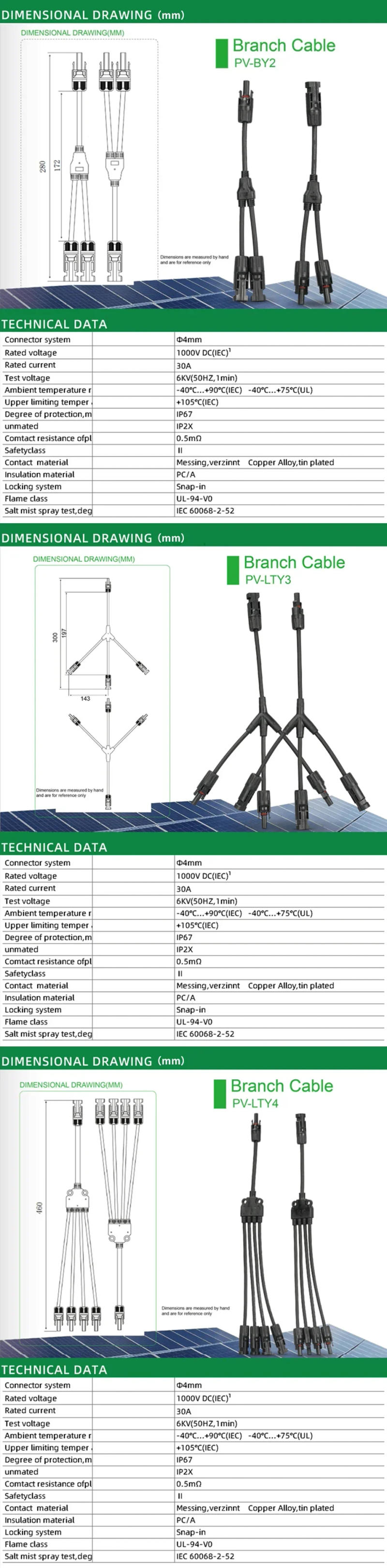 Description Picture 4 of itemSolar PV Connector 1000V 30A T Type Y Type Connector IP67 Male to Female Solar Parallel For Solar Panels and Photovoltaic System