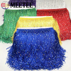 20cm Sequin Fringe Tassel for Sewing Latin Dress Lace Trim Fabric Dance Performance Bags Fringes Ribbon DIY Accessories