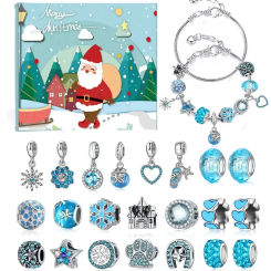 Jewelry Advent Calendar Women Christmas Countdown Calendar DIY Charm Bracelets Necklace with Blue Charm Beads Xmas Suprise Gift