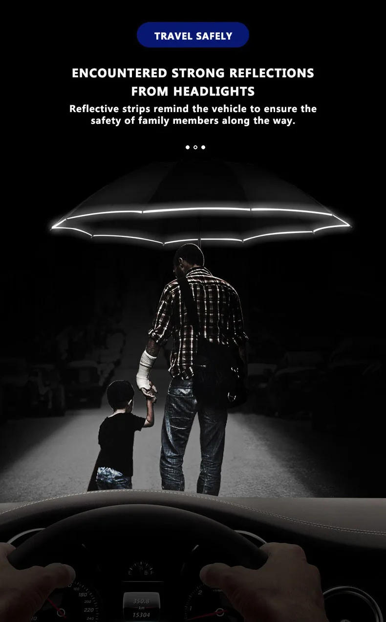 Description Picture 4 of itemXiaomi 10 Ribs Umbrella Fully Automatic Reflective Umbrella Reverse Folding Multifunctional Sunshade Rain Umbrella Business