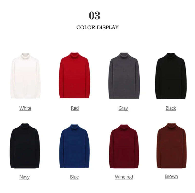 Description Picture 3 of itemColor 8 White Turtleneck Sweater Men 2024 Autumn Winter New Thick Warm Slim Fit Pullover Knitted Male Brand Clothing