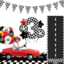 Racing Car Birthday Formula 1 Decoration Foil Checkerd Number Balloon Set Racetrack Pennant Boys Race Car motorcycle Party Favor