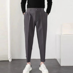 2024 Spring/Summer Fashion Pants Men's New Casual Solid Color Pleated Suit Pants Street Fashion Loose Straight Tube Pants