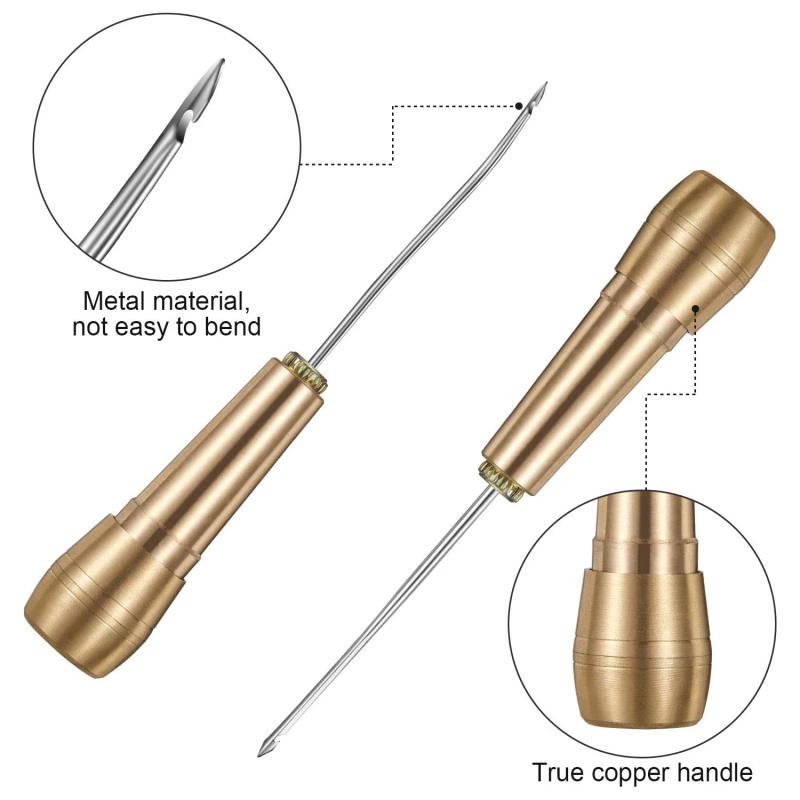 Description Picture 6 of itemLeather Sewing Kit DIY Leather Sewing Awl Needle with Copper Handle Set Leather Canvas Tent Shoes Repairing Tool Nylon Thread