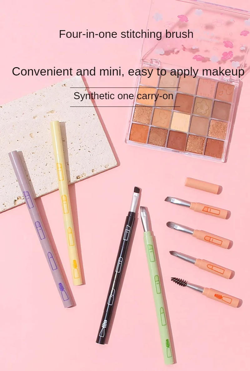 Description Picture 2 of item4 IN 1 Multifunctional Makeup Brushes Set Makeup Gadget Detachable Lip Eyeshadow Brush Sponge Eyeshadow Brush for Home Travel