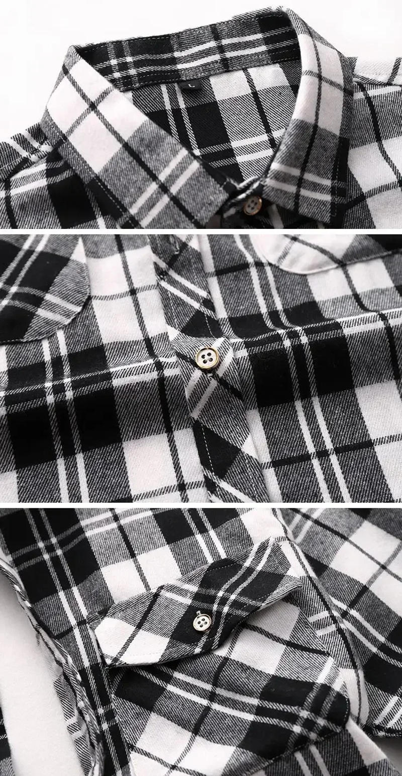 Description Picture 4 of itemMen Autumn Clothes Plaid Shirt Vintage Double Pocket Social Camisa Hombre Formal Business Dress Shirts Mens Fashion Clothing 7XL