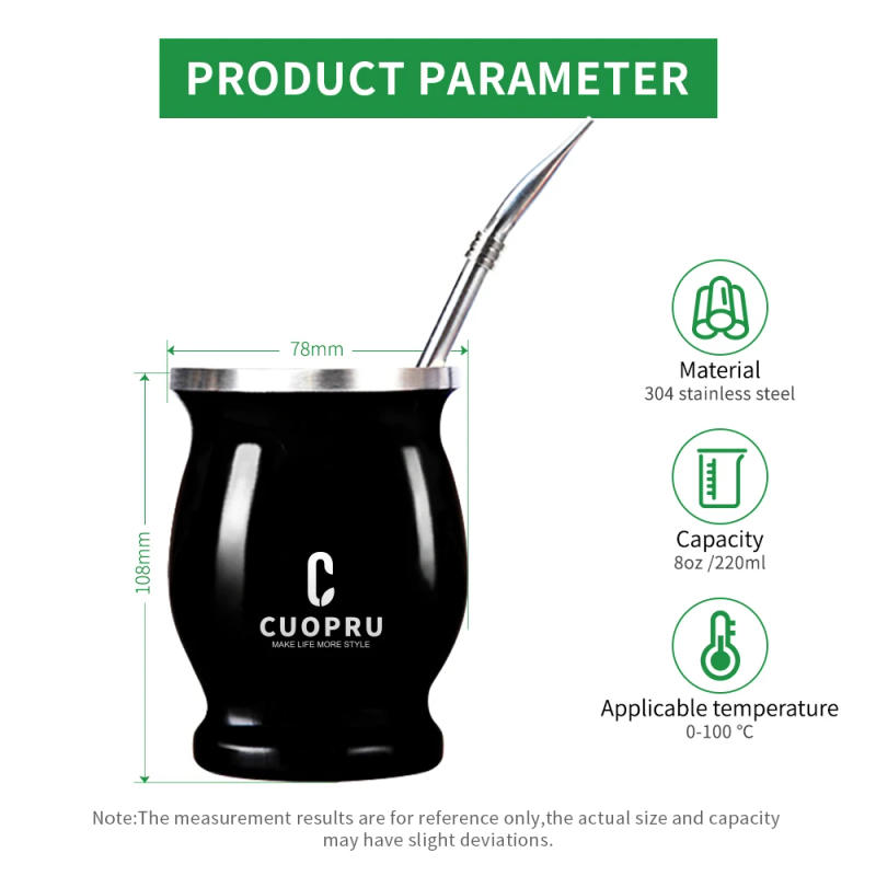 Description Picture 3 of itemYerba Mate Cup 304 Stainless Steel Double Wall Gourd with Bombillas and Cleaning Brush and Tea Separato, 8oz, Argentine