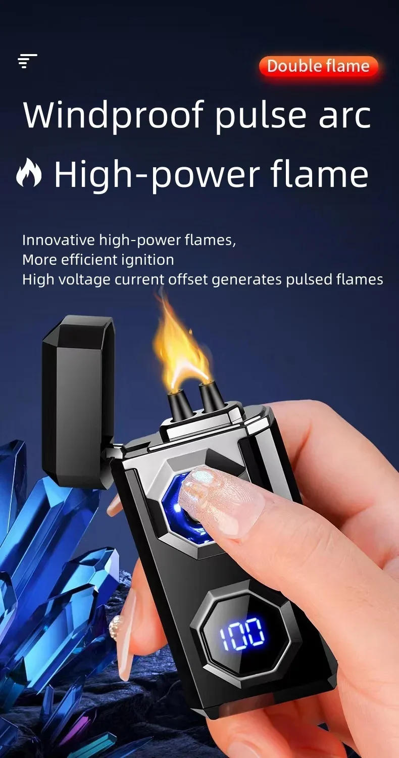 Description Picture 5 of itemMetal High Power Windproof Arc Charging USB Lighter Outdoor Strong Light Large Capacity Battery Level Display Electric Lighters